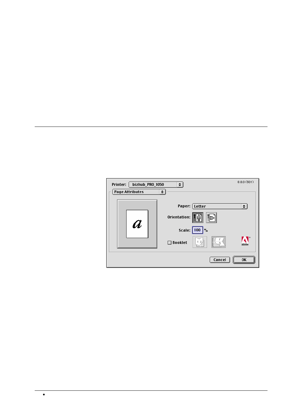 Macos 9 printing, Page setup | Konica Minolta bizhub PRO 1050P User Manual | Page 70 / 88