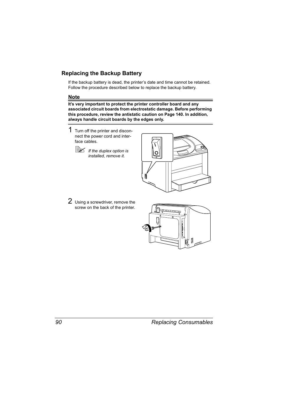 Replacing the backup battery, Replacing the backup battery 90 | Konica Minolta Magicolor 2550 User Manual | Page 104 / 174