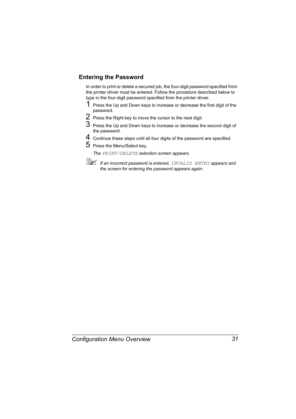 Entering the password, Entering the password 31 | Konica Minolta Magicolor 2550 User Manual | Page 45 / 174