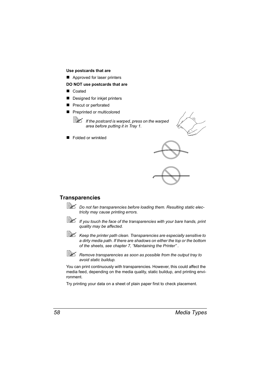 Transparencies, Transparencies 58 | Konica Minolta Magicolor 2550 User Manual | Page 72 / 174