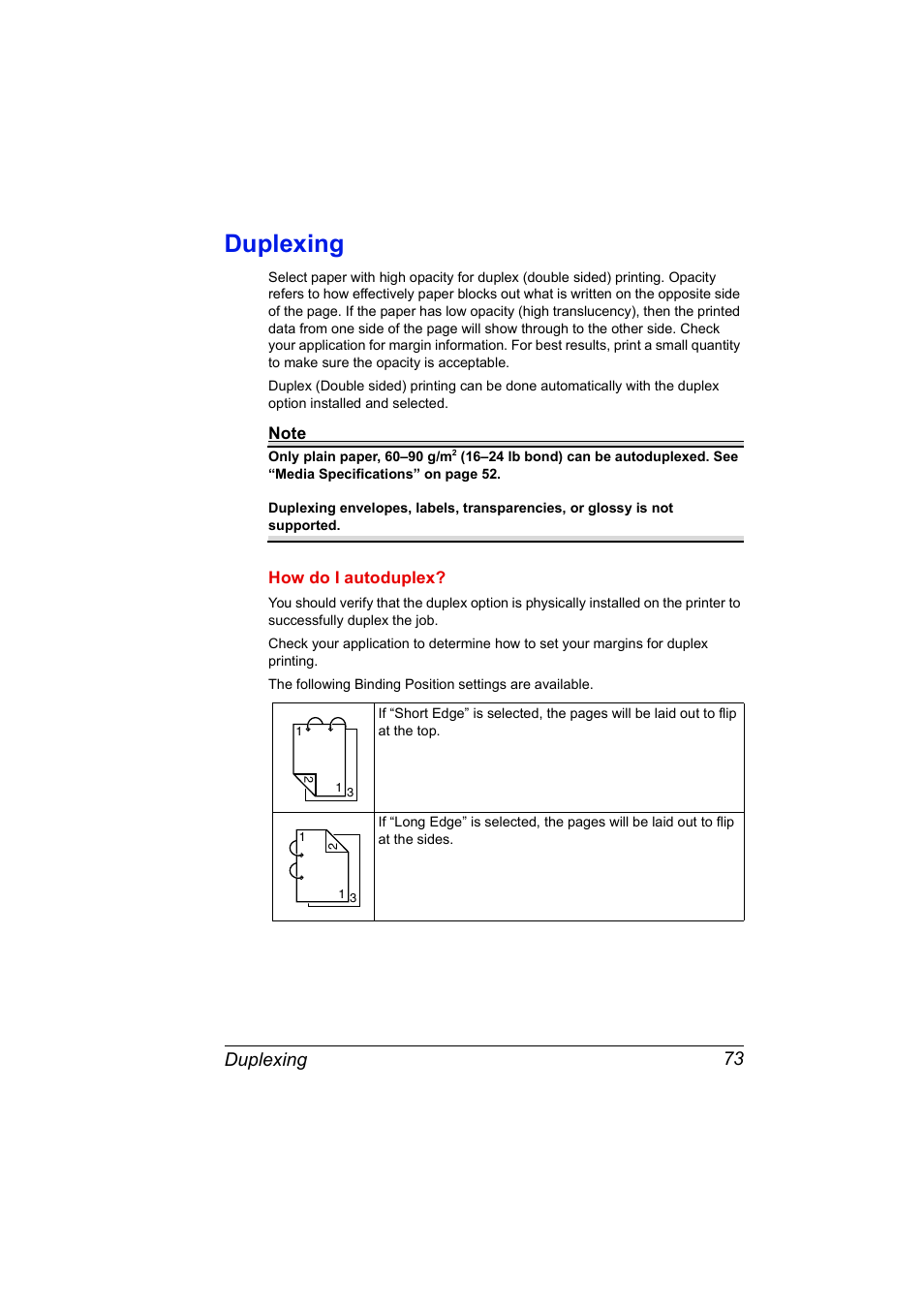 Duplexing, Duplexing 73 | Konica Minolta Magicolor 2550 User Manual | Page 87 / 174