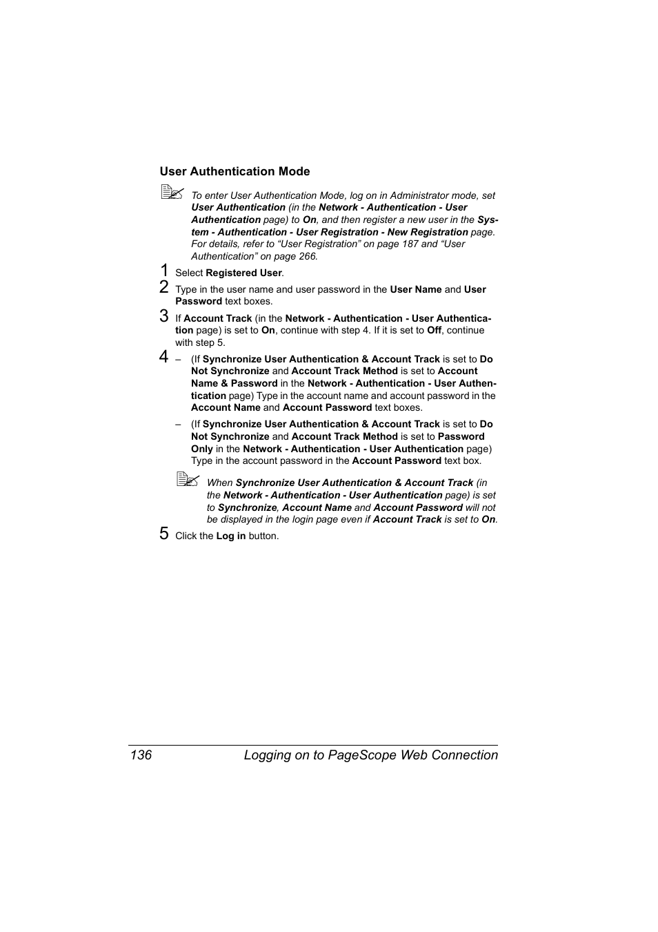 User authentication mode, User authentication mode 136 | Konica Minolta BIZHUB C30P User Manual | Page 154 / 292