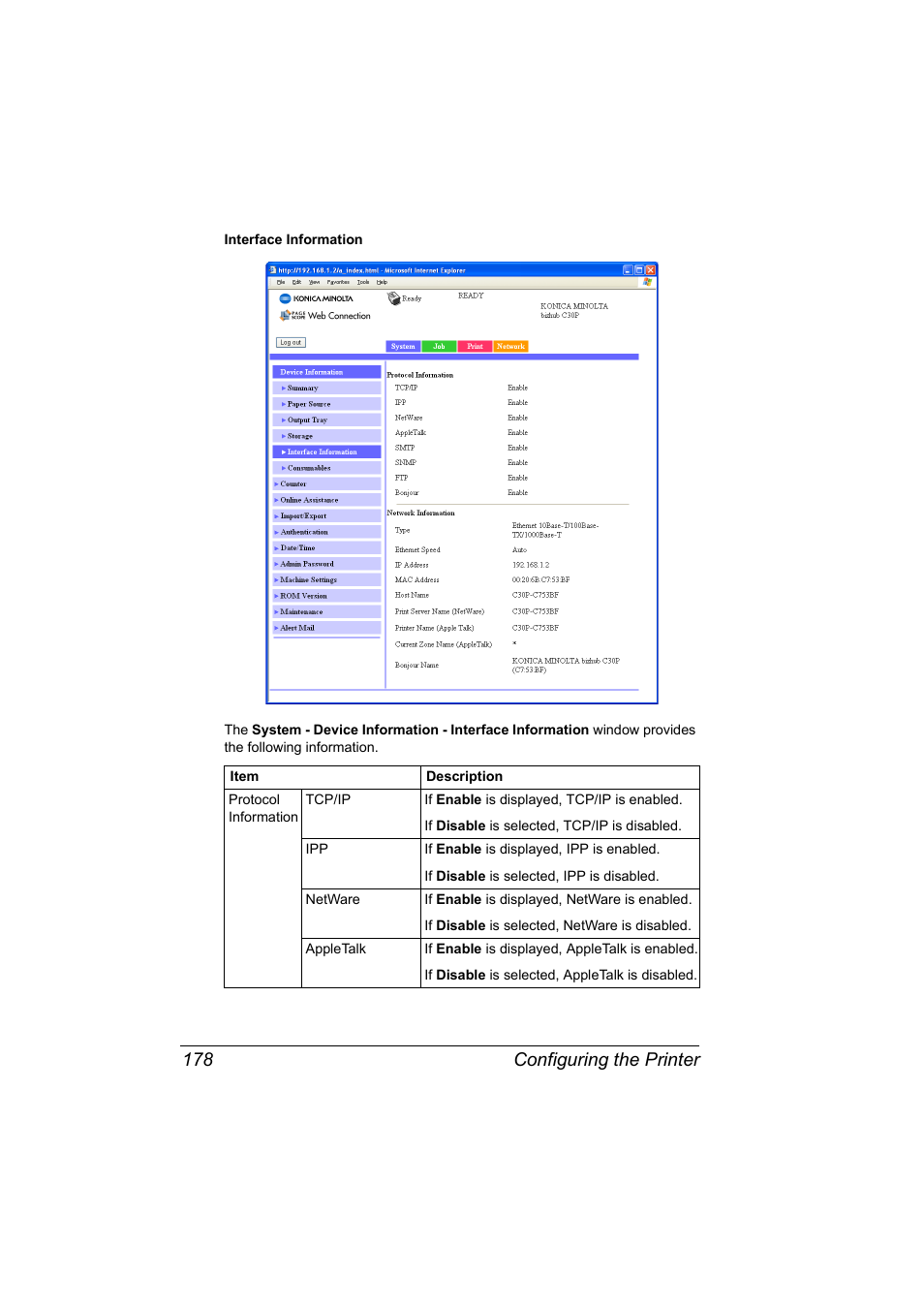 Configuring the printer 178 | Konica Minolta BIZHUB C30P User Manual | Page 196 / 292