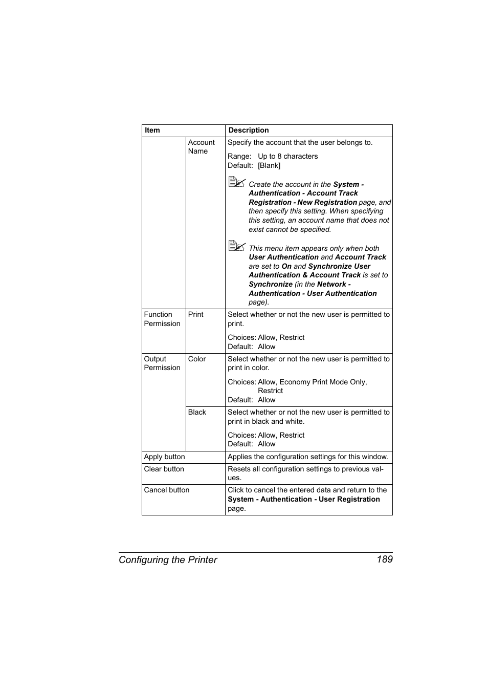 Configuring the printer 189 | Konica Minolta BIZHUB C30P User Manual | Page 207 / 292