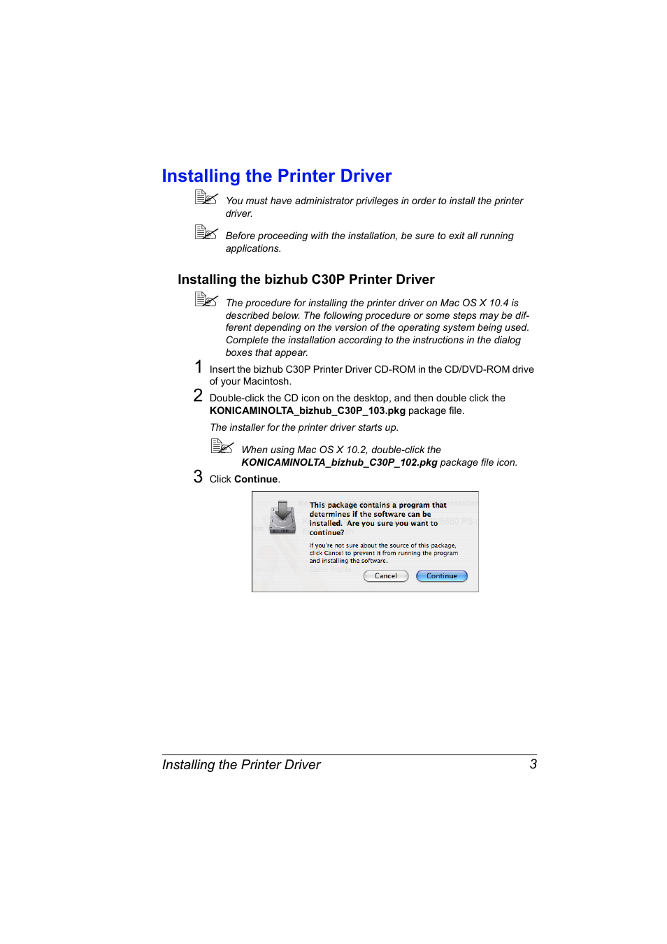 Installing the printer driver, Installing the bizhub c30p printer driver, Installing the printer driver 3 | Konica Minolta BIZHUB C30P User Manual | Page 21 / 292