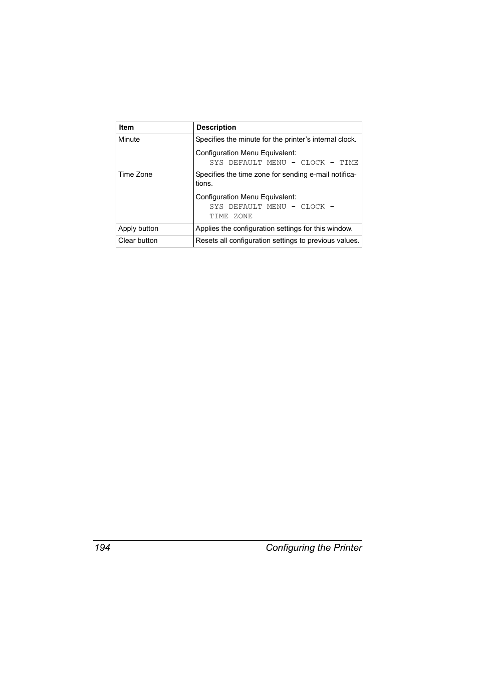 Configuring the printer 194 | Konica Minolta BIZHUB C30P User Manual | Page 212 / 292