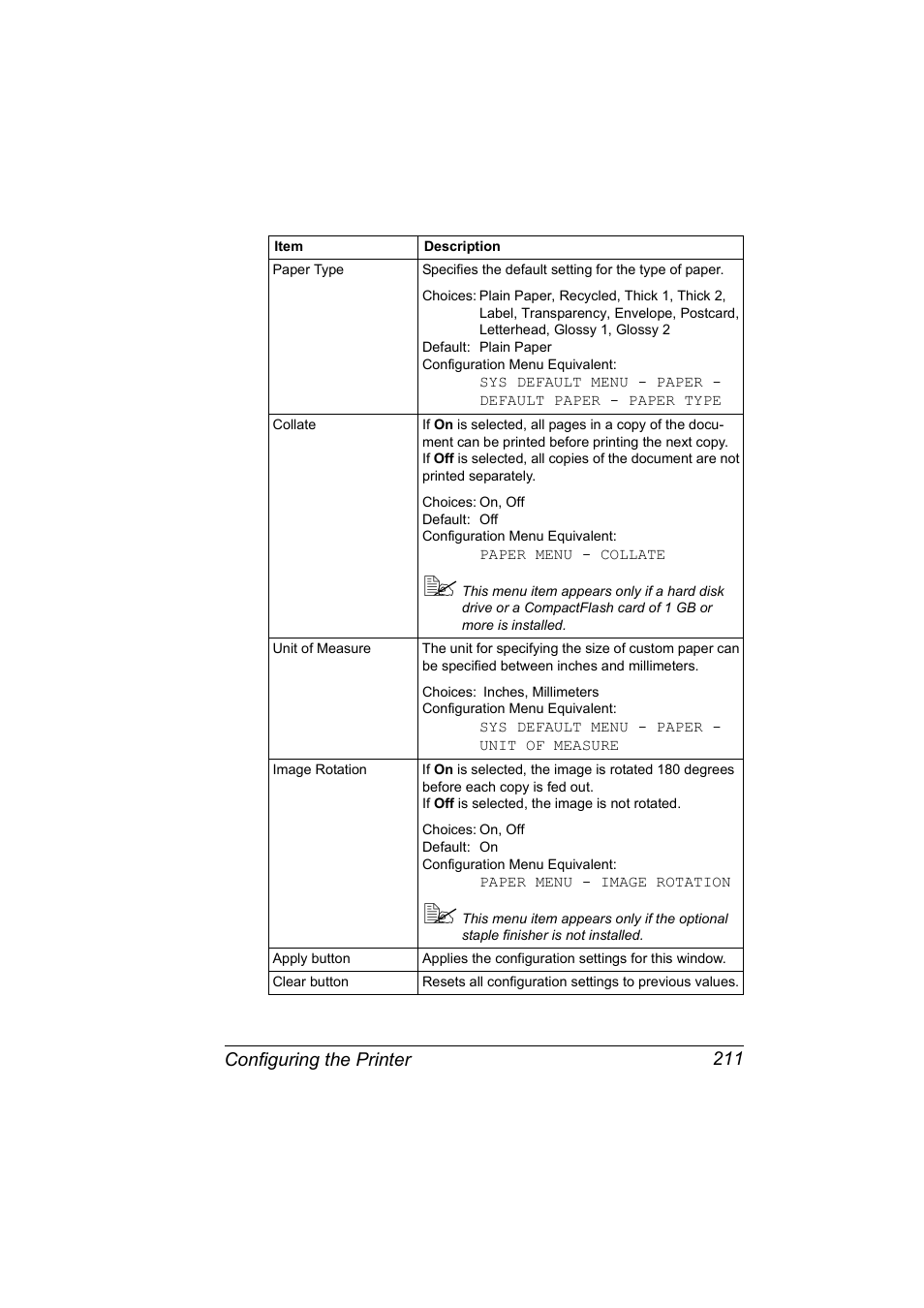 Configuring the printer 211 | Konica Minolta BIZHUB C30P User Manual | Page 229 / 292