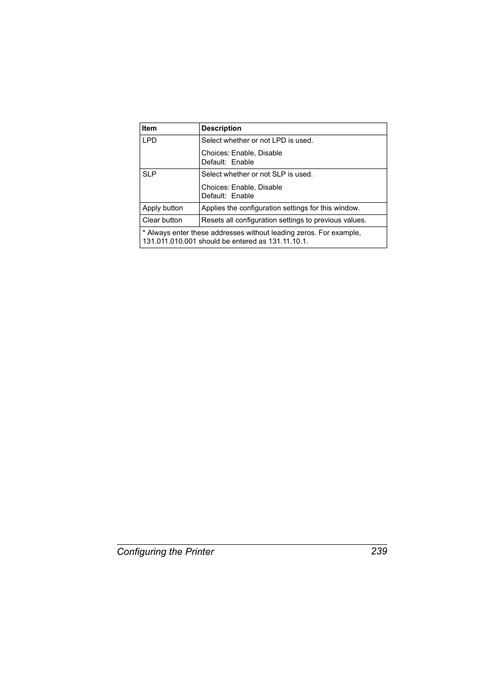 Configuring the printer 239 | Konica Minolta BIZHUB C30P User Manual | Page 257 / 292