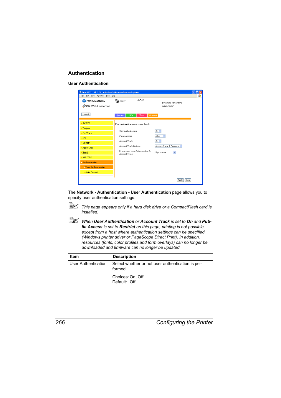 Authentication, Authentication 266 | Konica Minolta BIZHUB C30P User Manual | Page 284 / 292