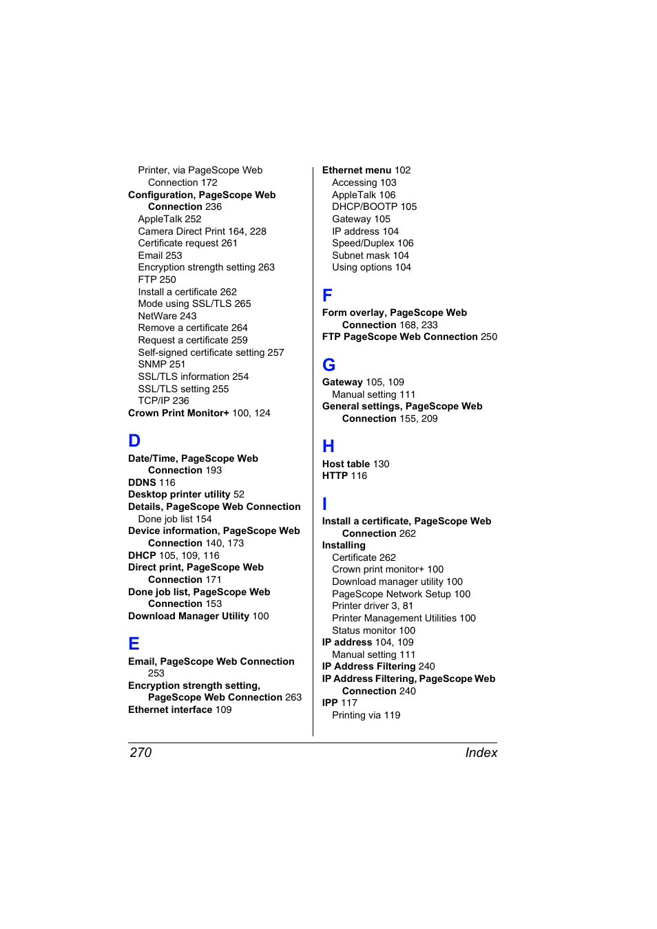 D to i, Index 270 | Konica Minolta BIZHUB C30P User Manual | Page 288 / 292