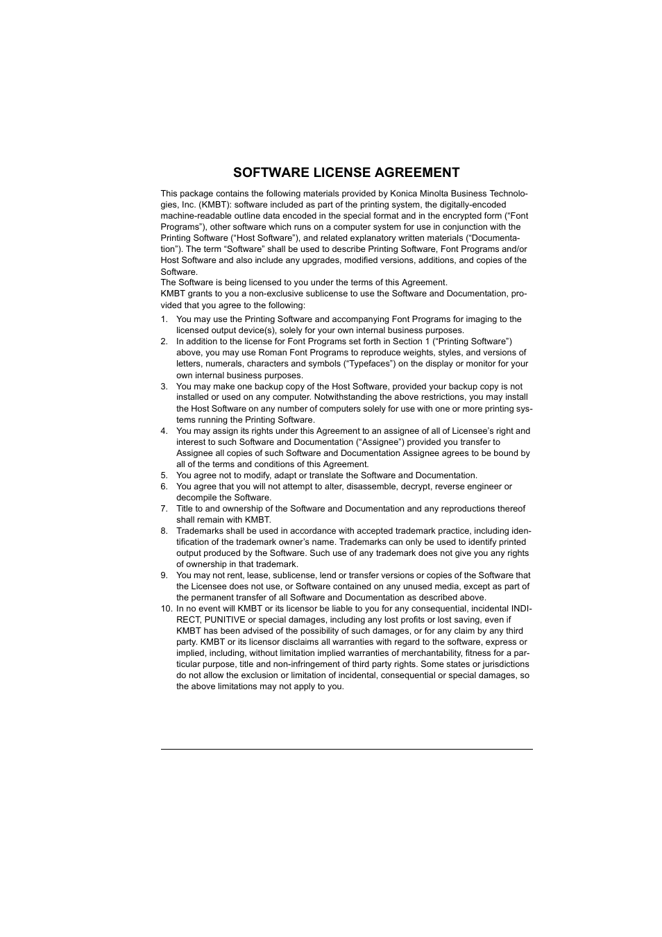 Software license agreement | Konica Minolta BIZHUB C30P User Manual | Page 3 / 292