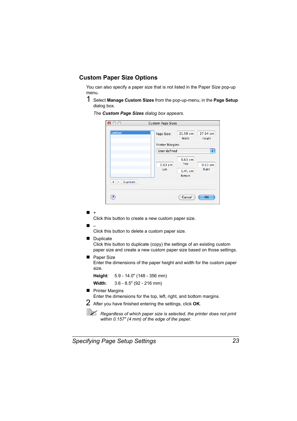Custom paper size options, Custom paper size options 23 | Konica Minolta BIZHUB C30P User Manual | Page 41 / 292