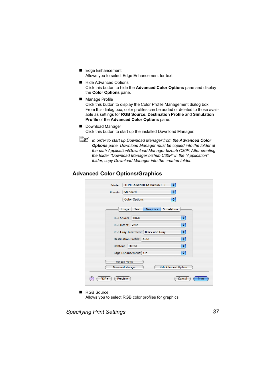 Advanced color options/graphics, Advanced color options/graphics 37 | Konica Minolta BIZHUB C30P User Manual | Page 55 / 292