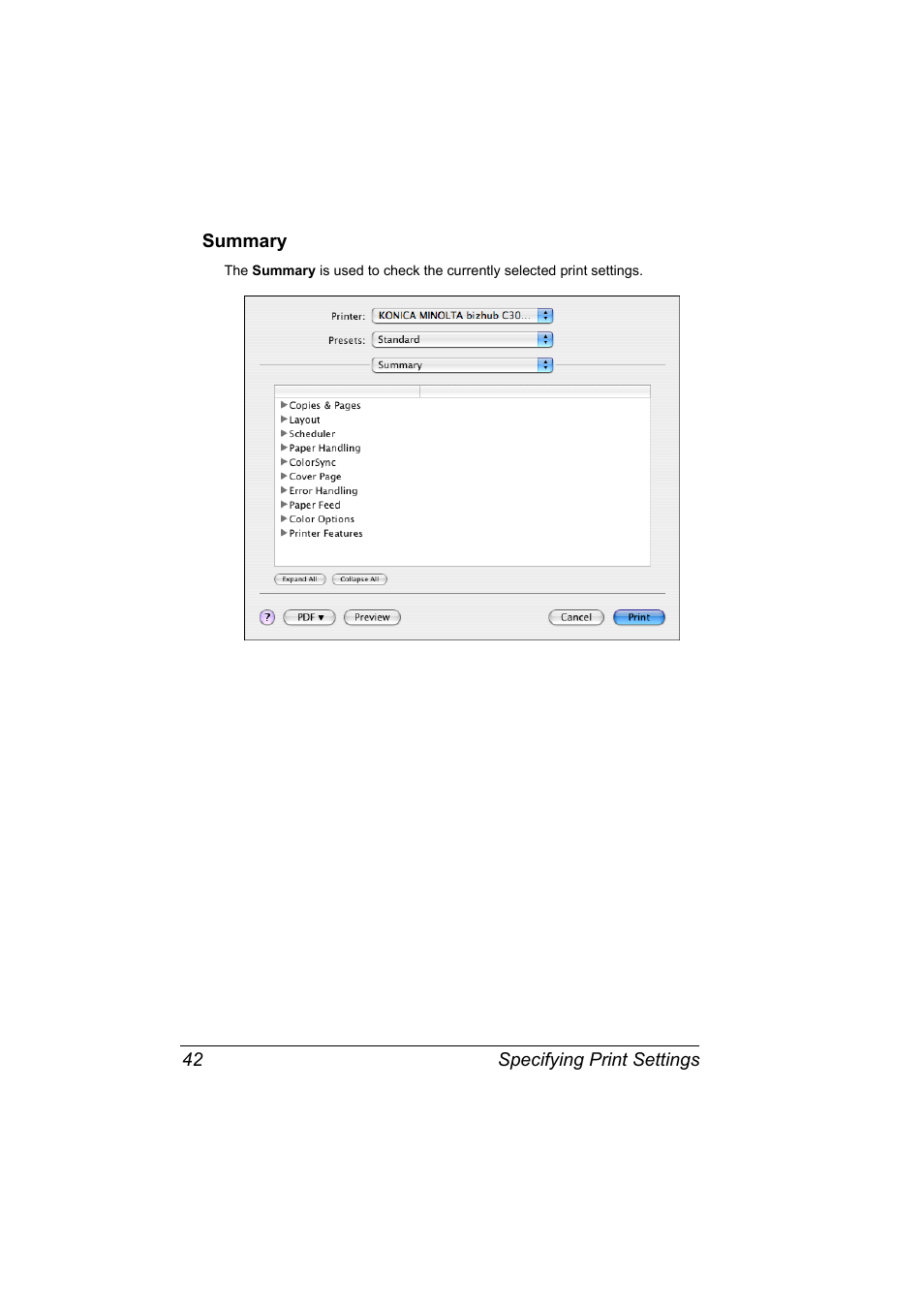 Summary, Summary 42 | Konica Minolta BIZHUB C30P User Manual | Page 60 / 292