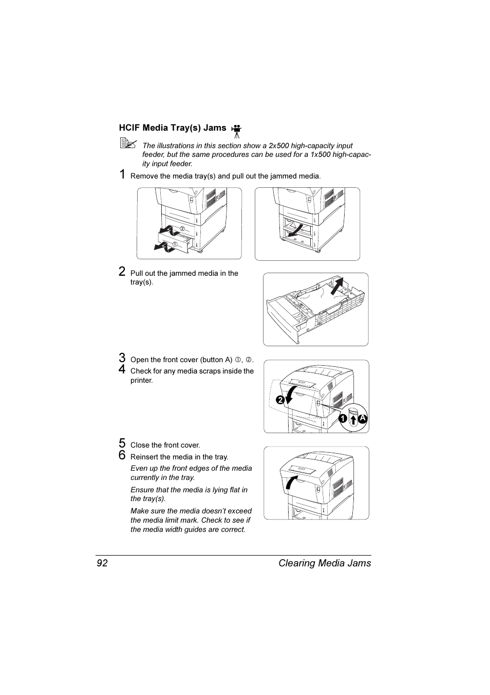 Hcif media tray(s) jams 92 | Konica Minolta Magicolor 3300DN User Manual | Page 100 / 198