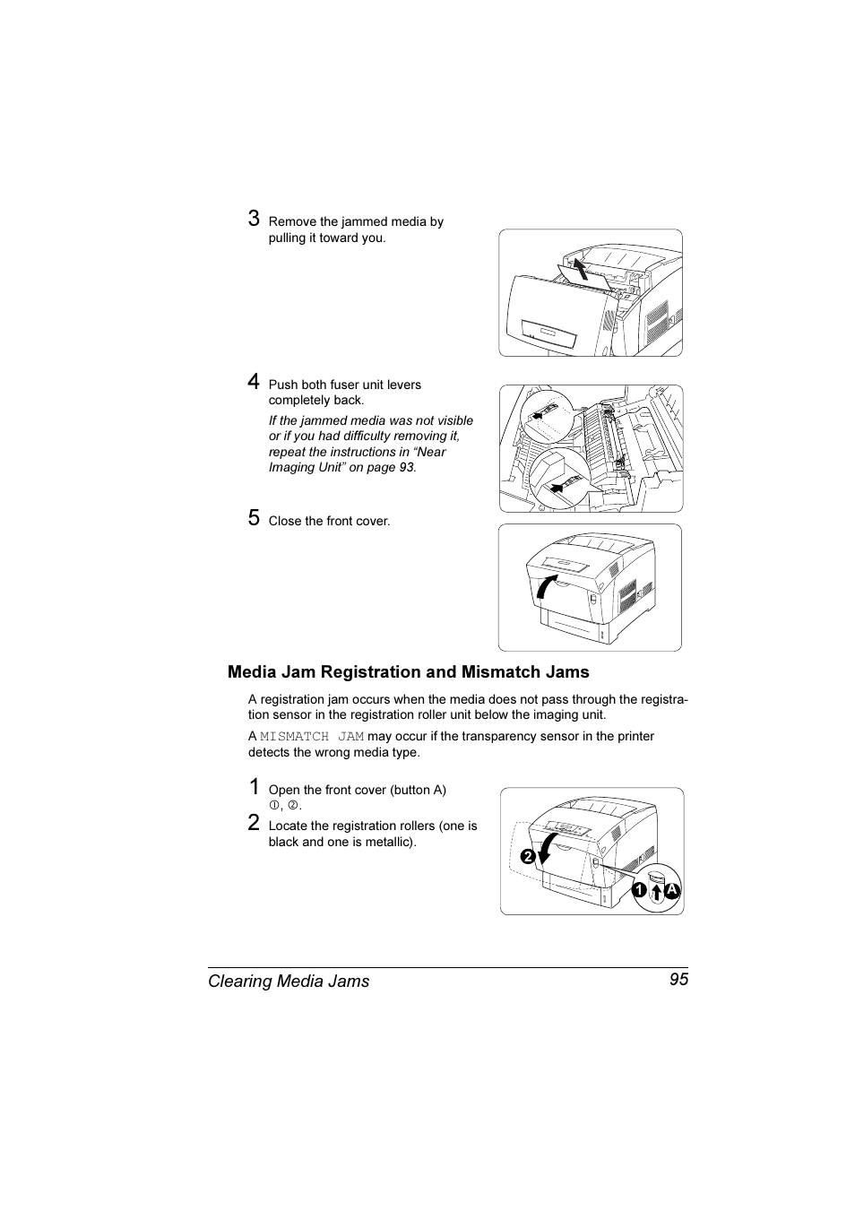 Media jam registration and mismatch jams | Konica Minolta Magicolor 3300DN User Manual | Page 103 / 198