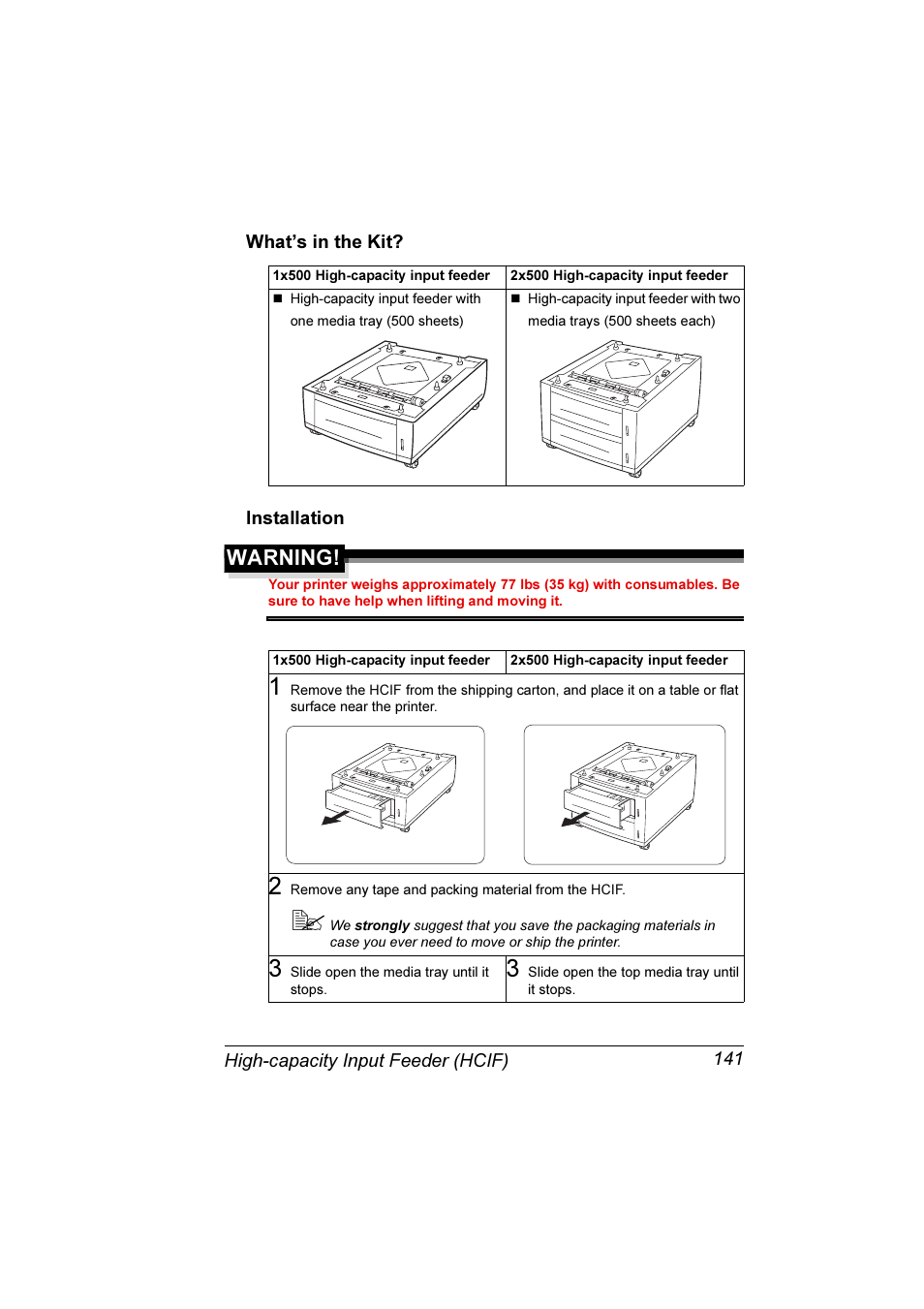 What’s in the kit, Installation, Warning | Konica Minolta Magicolor 3300DN User Manual | Page 149 / 198