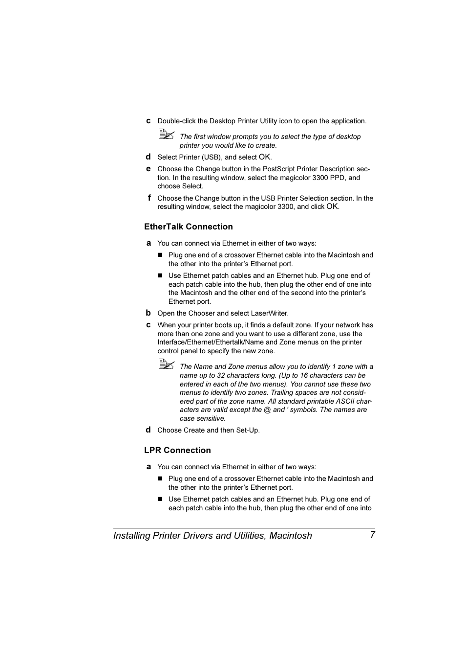 Ethertalk connection 7 lpr connection 7 | Konica Minolta Magicolor 3300DN User Manual | Page 15 / 198