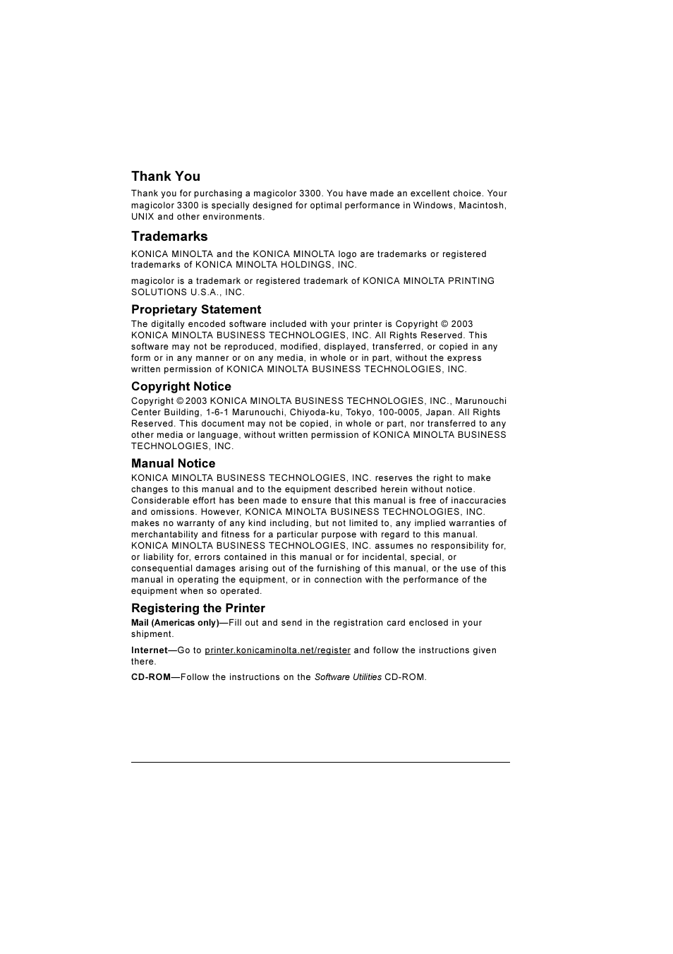 Trademarks | Konica Minolta Magicolor 3300DN User Manual | Page 2 / 198