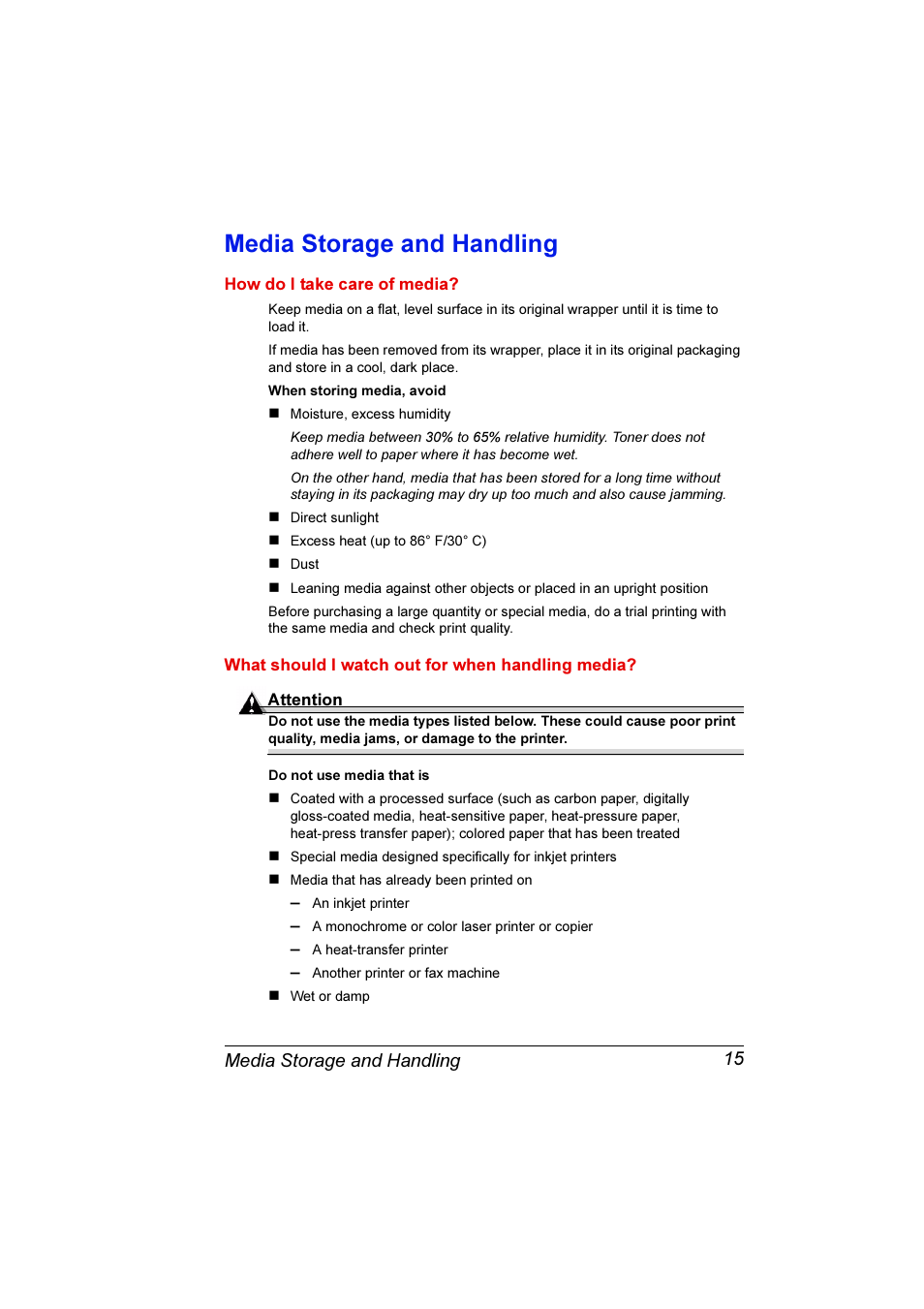 Media storage and handling, Media storage and handling 15 | Konica Minolta Magicolor 3300DN User Manual | Page 23 / 198