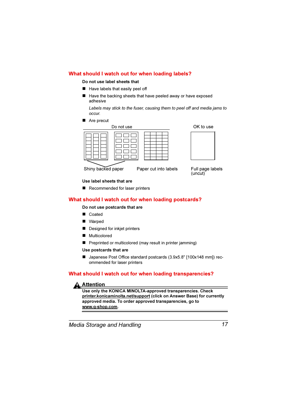 Media storage and handling 17 | Konica Minolta Magicolor 3300DN User Manual | Page 25 / 198