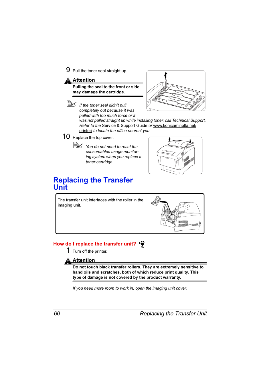 Replacing the transfer unit | Konica Minolta Magicolor 3300DN User Manual | Page 68 / 198