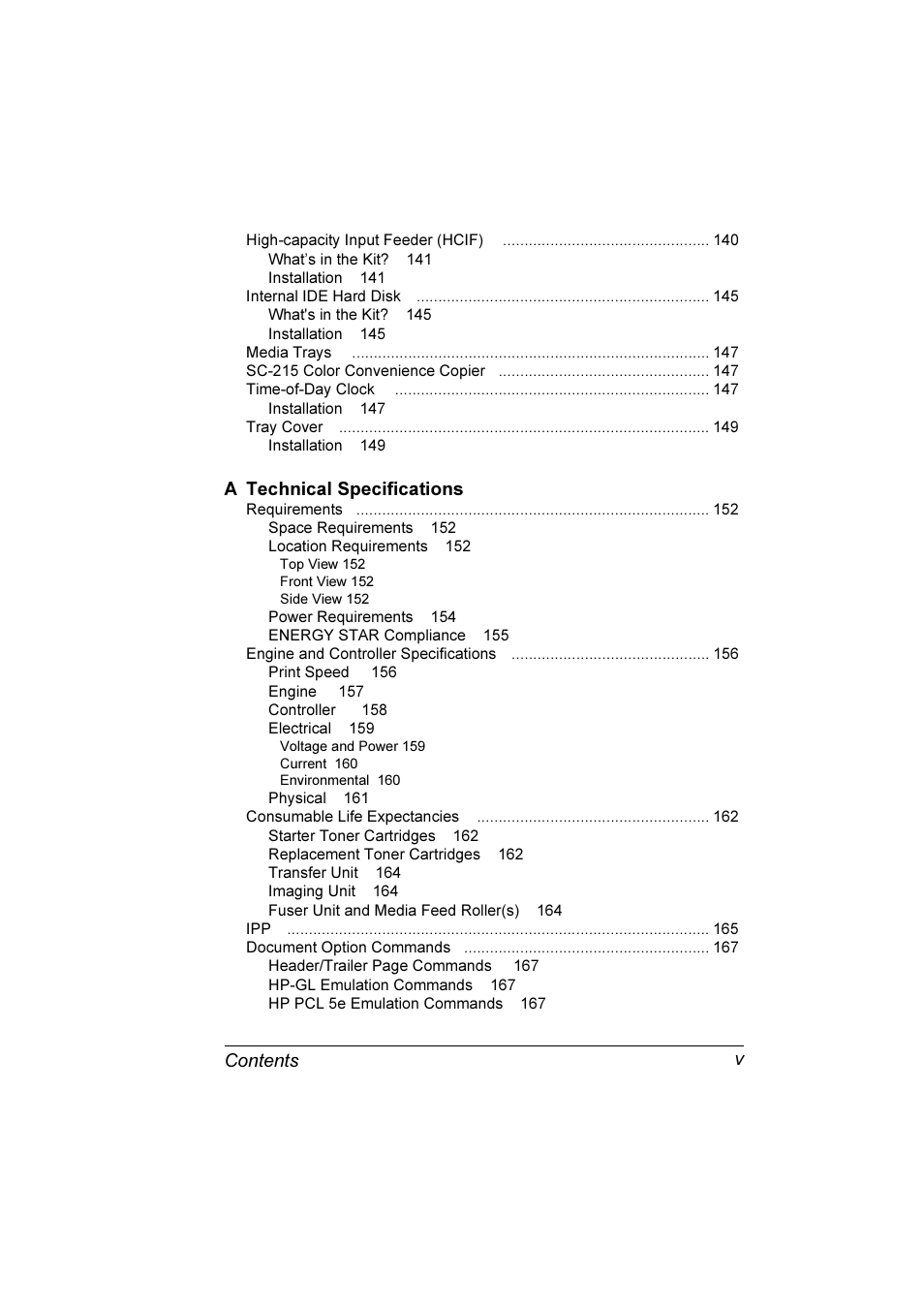 A technical specifications, Contents v | Konica Minolta Magicolor 3300DN User Manual | Page 7 / 198