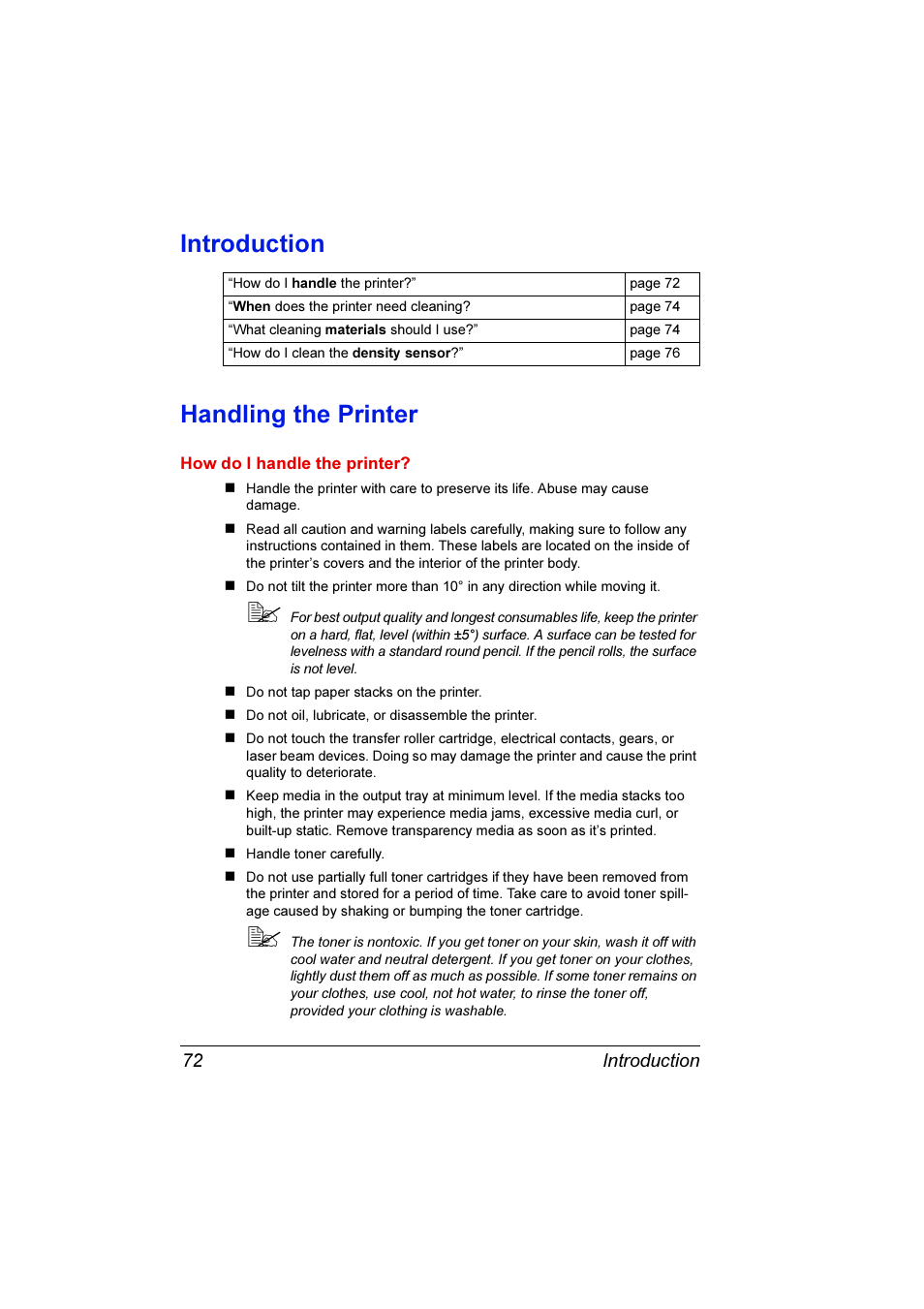 Introduction, Handling the printer, Introduction handling the printer | Introduction 72 | Konica Minolta Magicolor 3300DN User Manual | Page 80 / 198