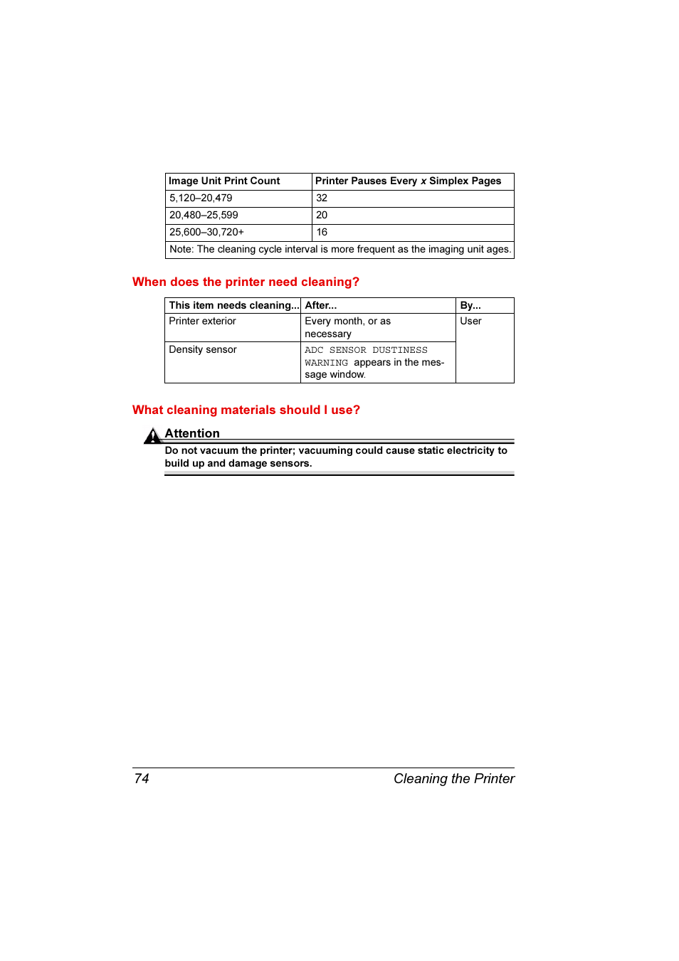 Cleaning the printer 74 | Konica Minolta Magicolor 3300DN User Manual | Page 82 / 198