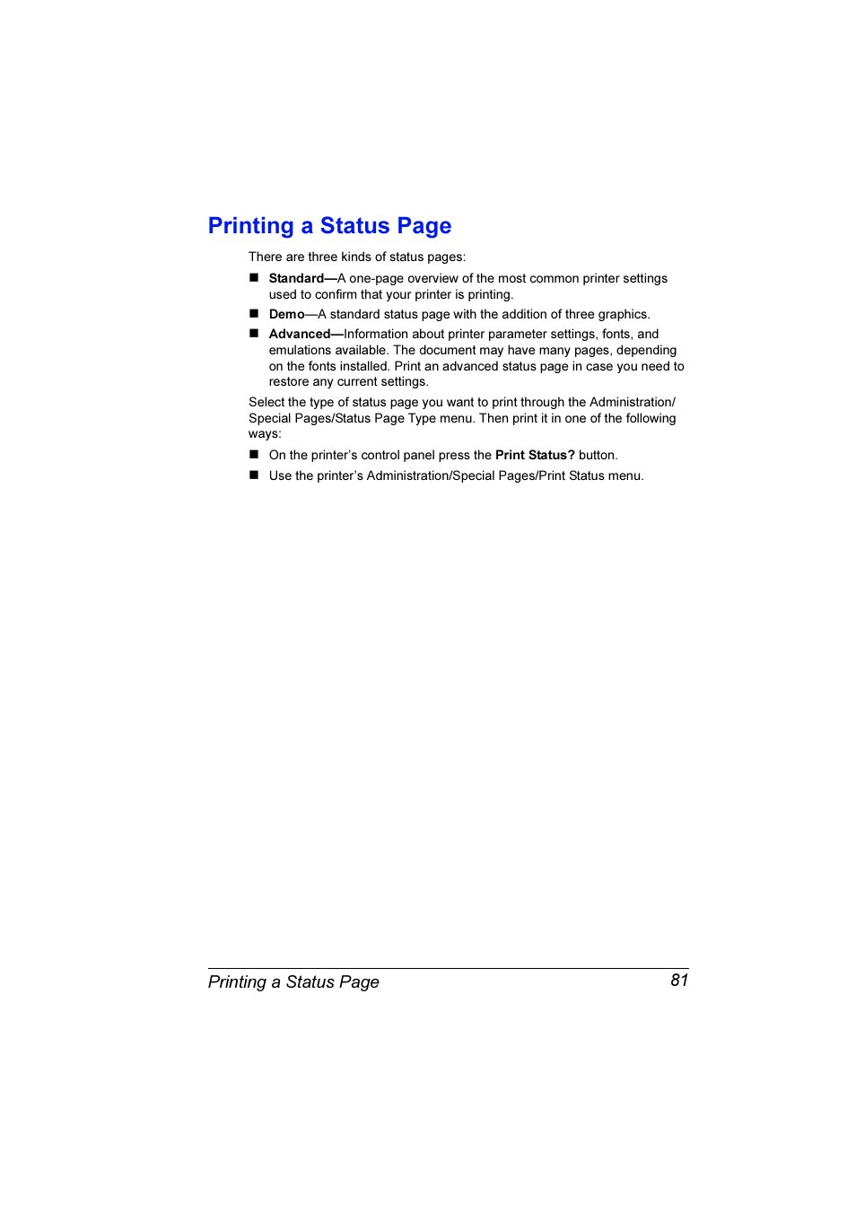 Printing a status page | Konica Minolta Magicolor 3300DN User Manual | Page 89 / 198