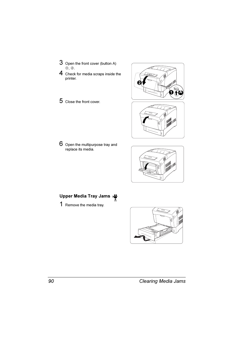 Upper media tray jams 90 | Konica Minolta Magicolor 3300DN User Manual | Page 98 / 198