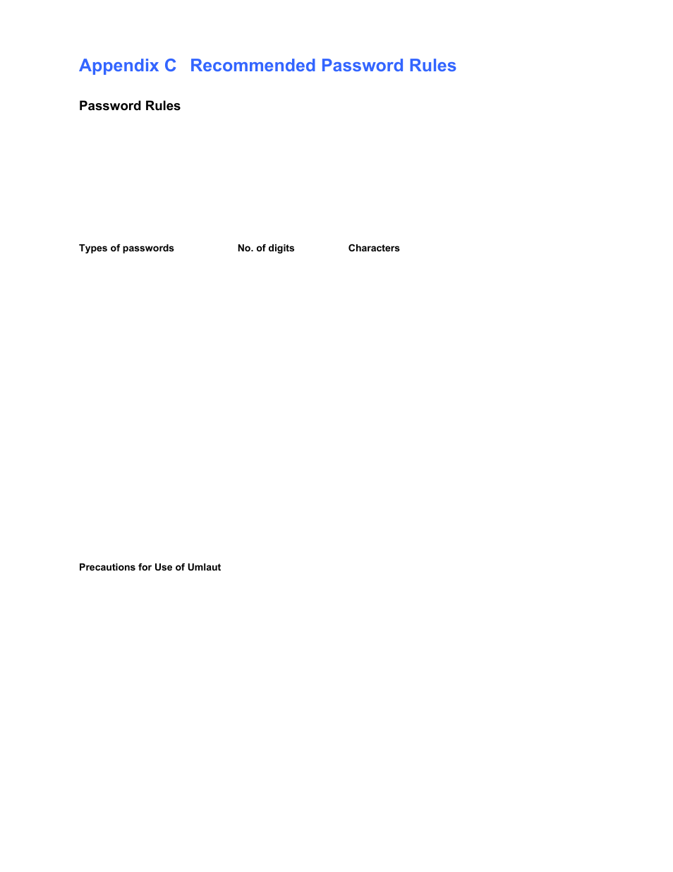 Appendix c recommended password rules, Password rules | Konica Minolta bizhub 222 User Manual | Page 29 / 30