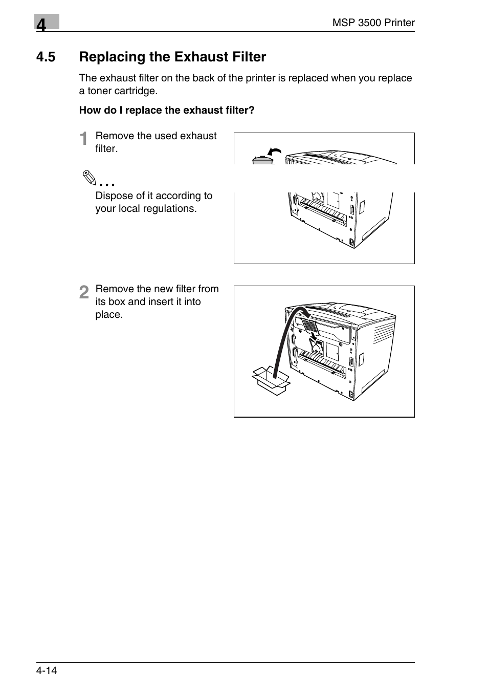 5 replacing the exhaust filter, Replacing the exhaust filter -14 | Konica Minolta MS7000 MKII User Manual | Page 102 / 154