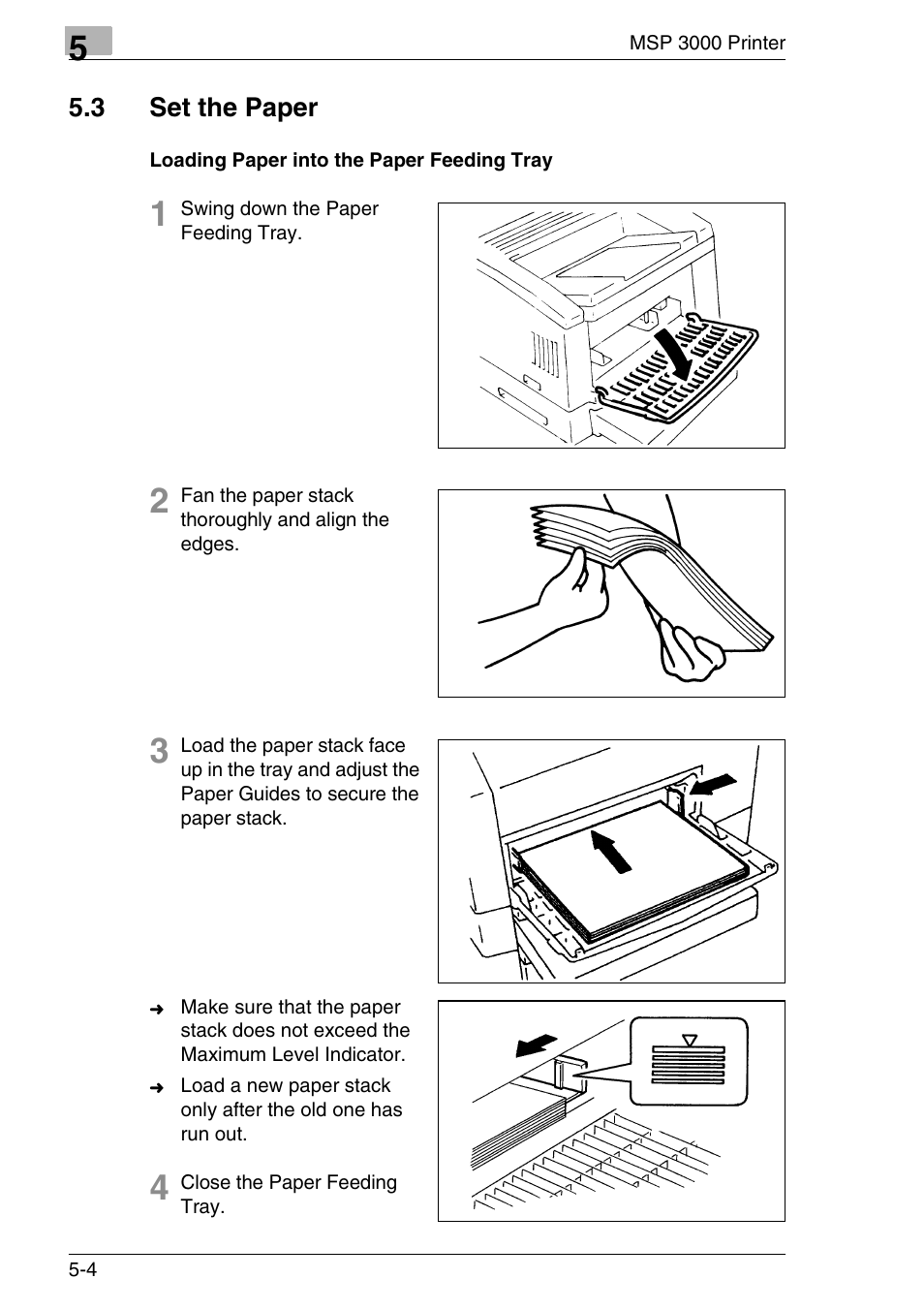 3 set the paper, Loading paper into the paper feeding tray, Set the paper -4 | Loading paper into the paper feeding tray -4 | Konica Minolta MS7000 MKII User Manual | Page 114 / 154