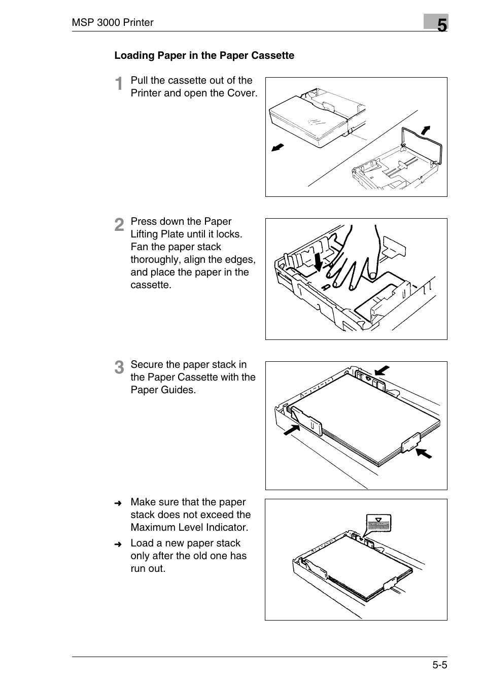 Loading paper in the paper cassette, Loading paper in the paper cassette -5 | Konica Minolta MS7000 MKII User Manual | Page 115 / 154