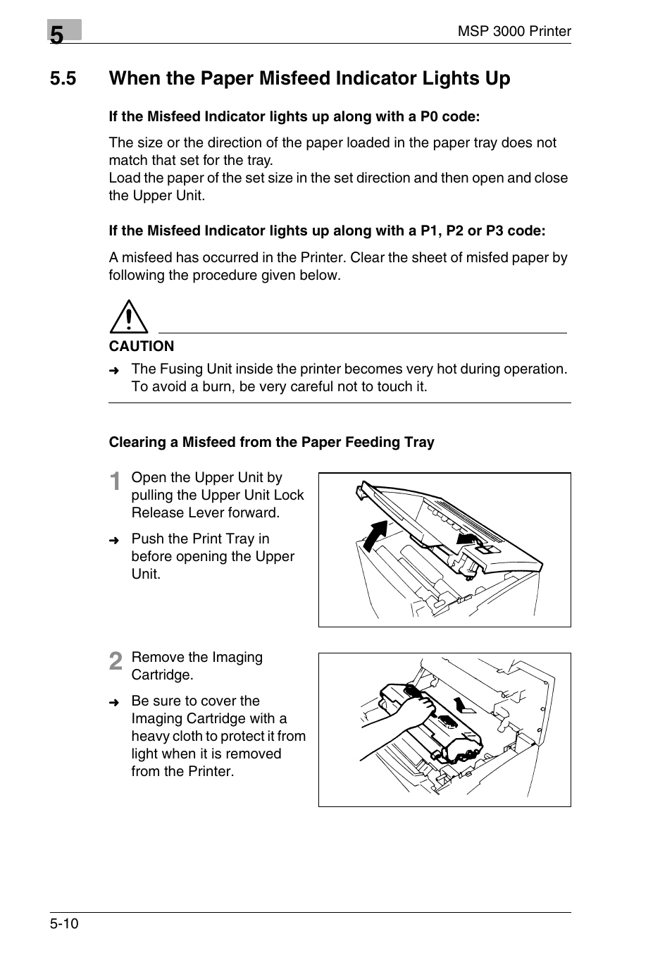 5 when the paper misfeed indicator lights up, Clearing a misfeed from the paper feeding tray, When the paper misfeed indicator lights up -10 | Konica Minolta MS7000 MKII User Manual | Page 120 / 154