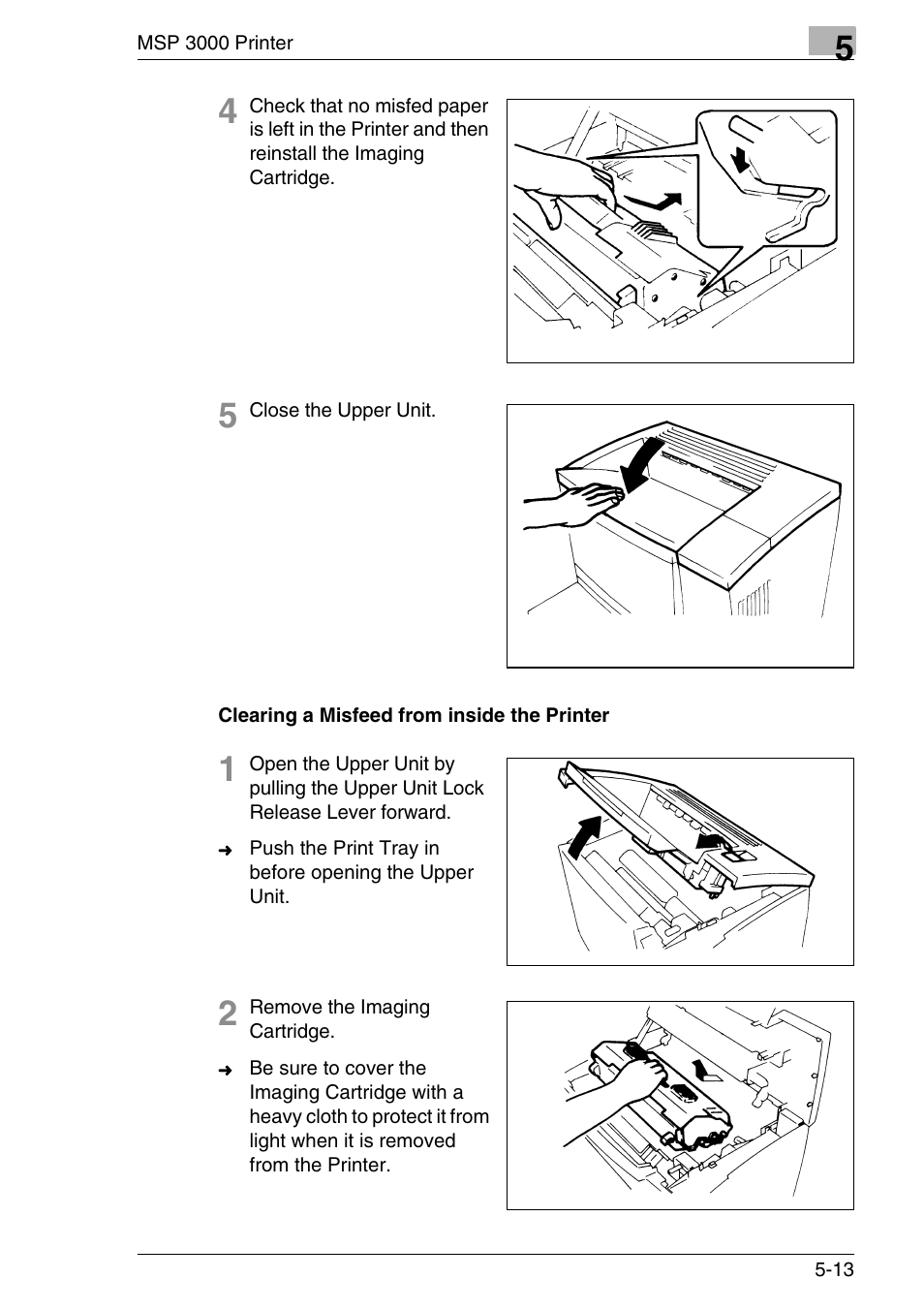 Clearing a misfeed from inside the printer, Clearing a misfeed from inside the printer -13 | Konica Minolta MS7000 MKII User Manual | Page 123 / 154