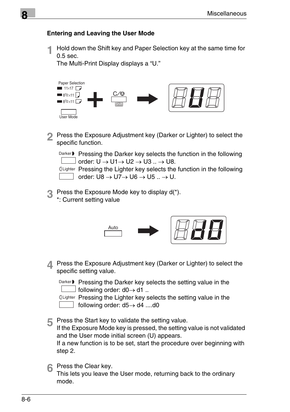 Entering and leaving the user mode, Entering and leaving the user mode -6 | Konica Minolta MS7000 MKII User Manual | Page 142 / 154