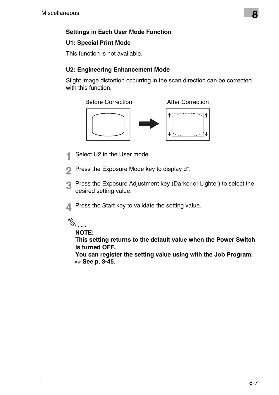 Settings in each user mode function, Settings in each user mode function -7 | Konica Minolta MS7000 MKII User Manual | Page 143 / 154