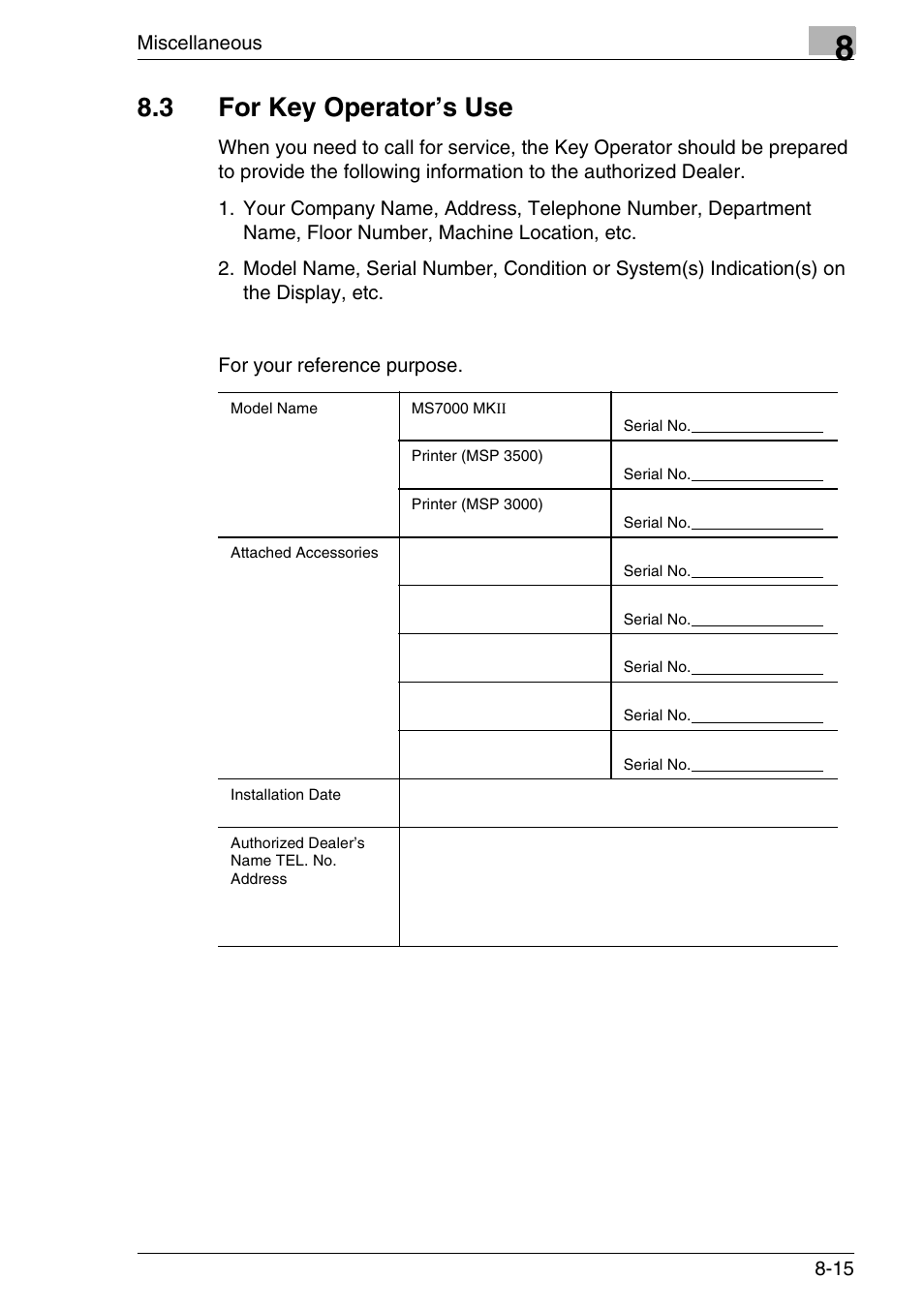 3 for key operator’s use, For key operator’s use -15 | Konica Minolta MS7000 MKII User Manual | Page 151 / 154