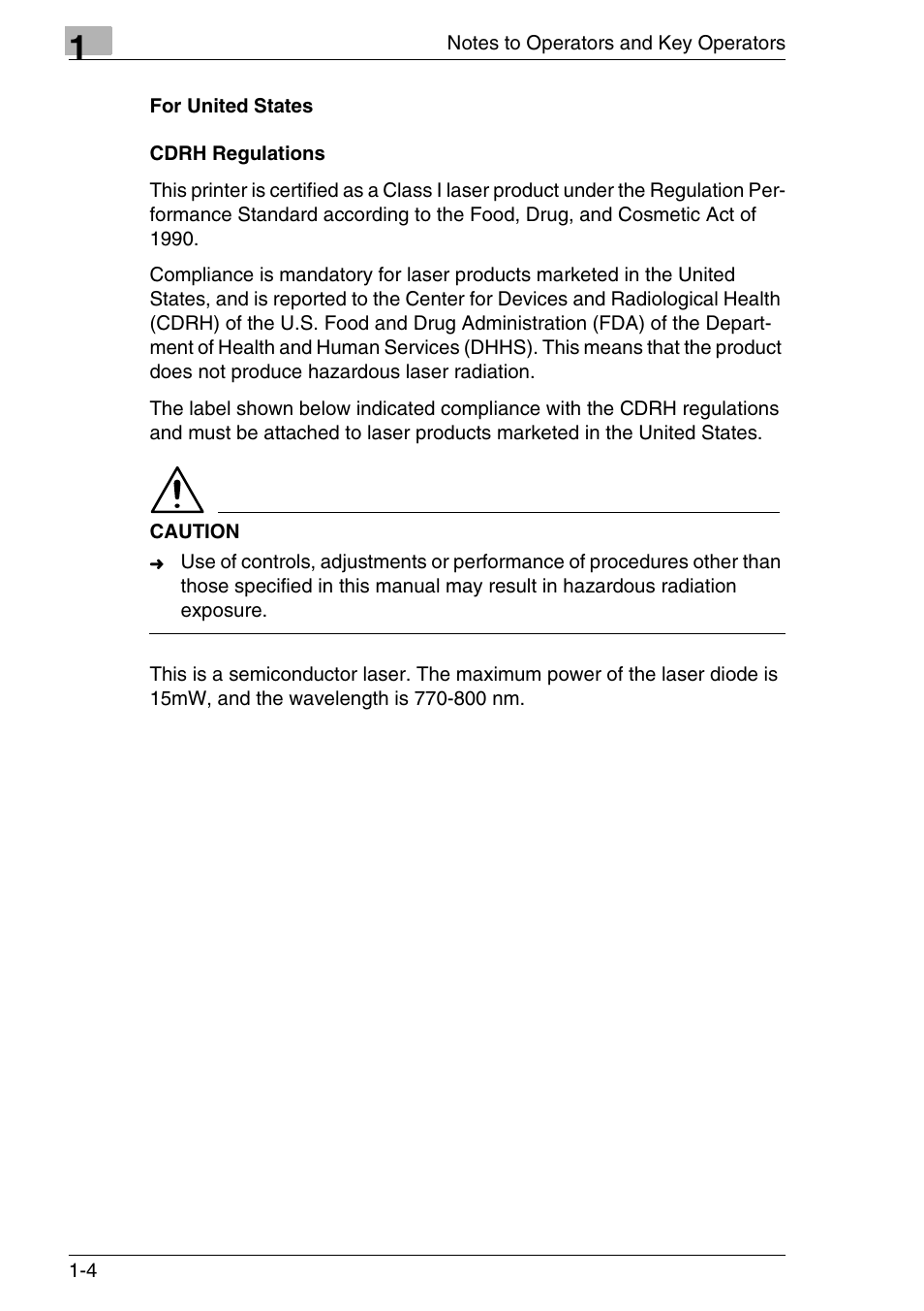 For united states, Cdrh regulations, For united states -4 cdrh regulations -4 | Konica Minolta MS7000 MKII User Manual | Page 18 / 154