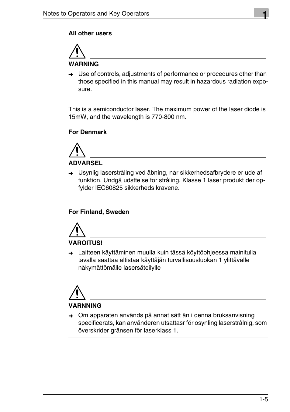 All other users, For denmark, For finland, sweden | Konica Minolta MS7000 MKII User Manual | Page 19 / 154