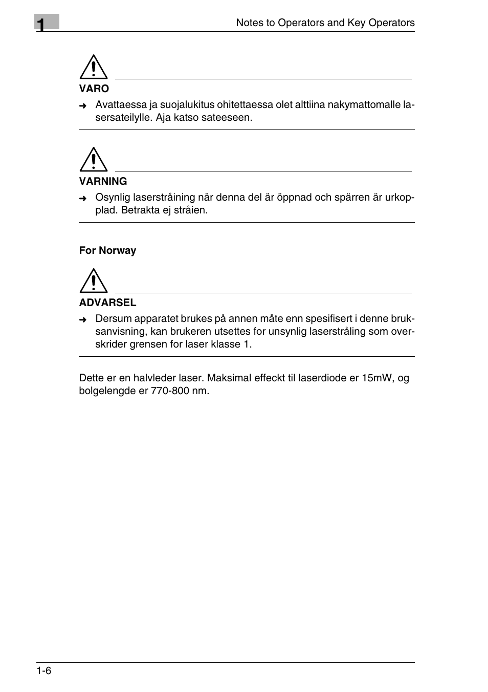 For norway, For norway -6 | Konica Minolta MS7000 MKII User Manual | Page 20 / 154