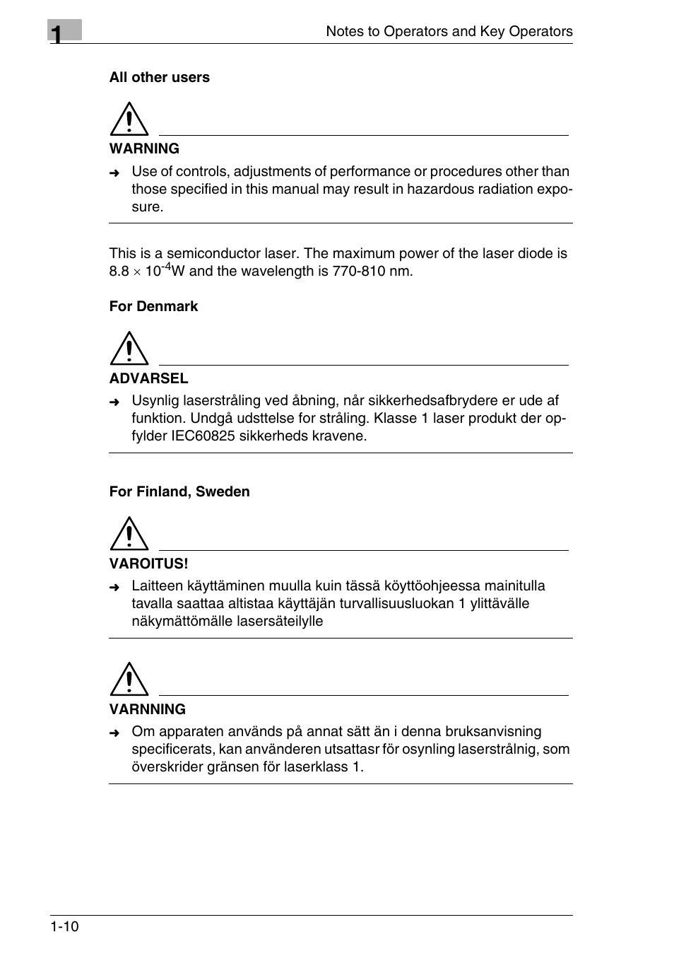 All other users, For denmark, For finland, sweden | Konica Minolta MS7000 MKII User Manual | Page 24 / 154