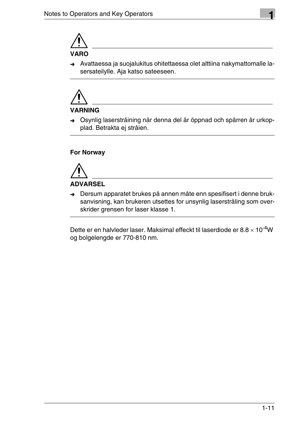 For norway, For norway -11 | Konica Minolta MS7000 MKII User Manual | Page 25 / 154