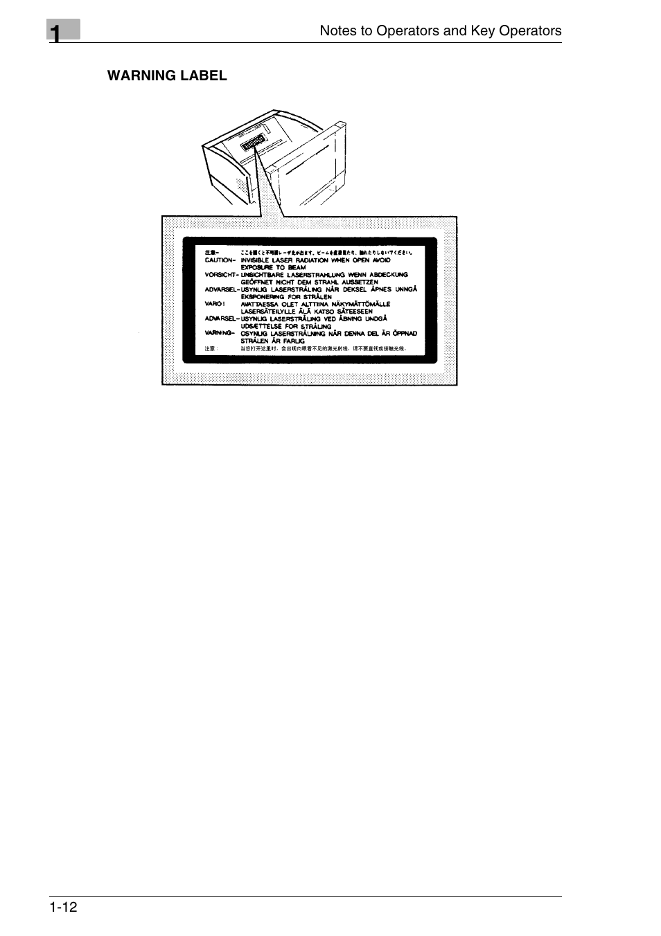 Warning label, Warning label -12 | Konica Minolta MS7000 MKII User Manual | Page 26 / 154