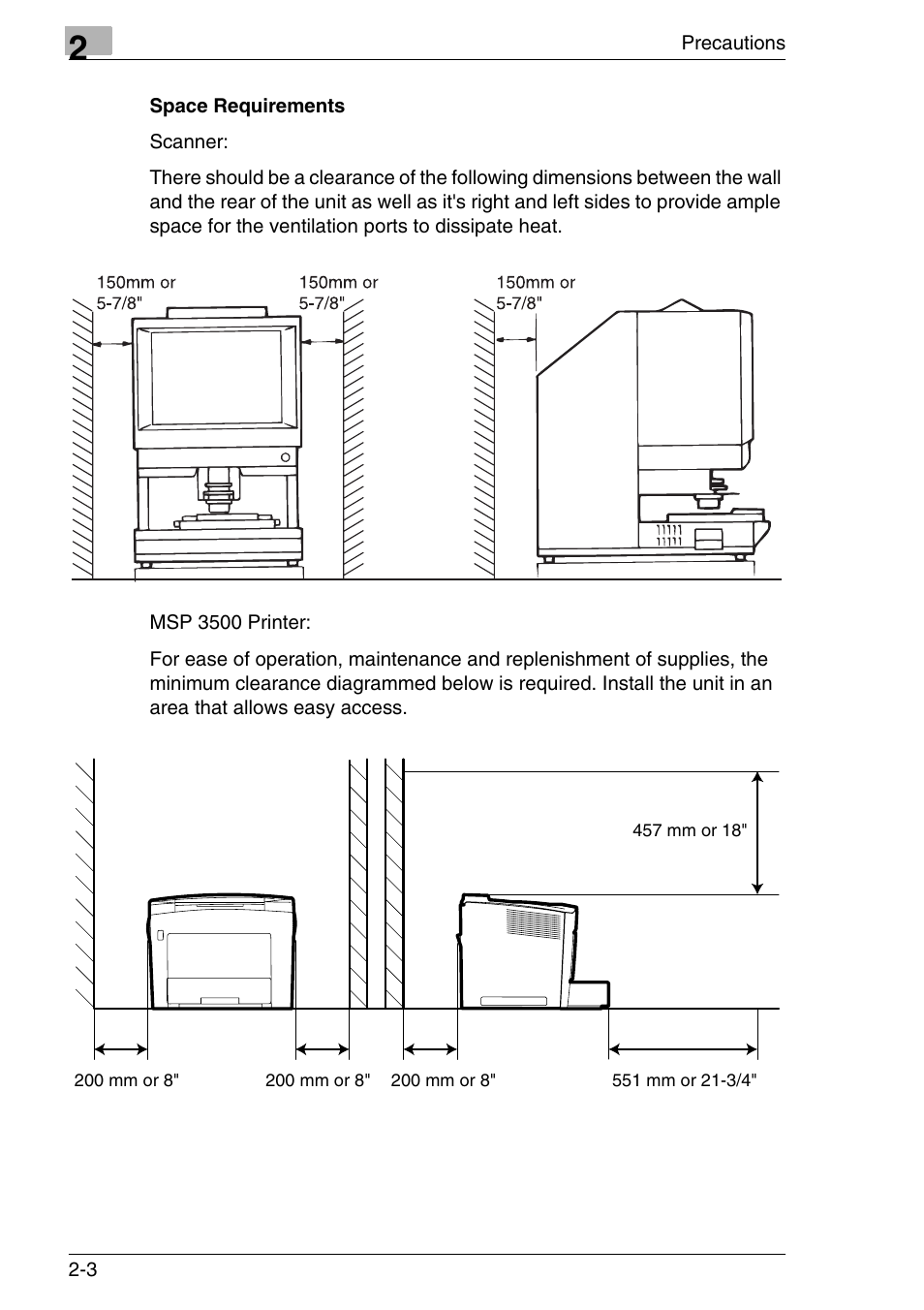 Space requirements, Space requirements -3 | Konica Minolta MS7000 MKII User Manual | Page 30 / 154