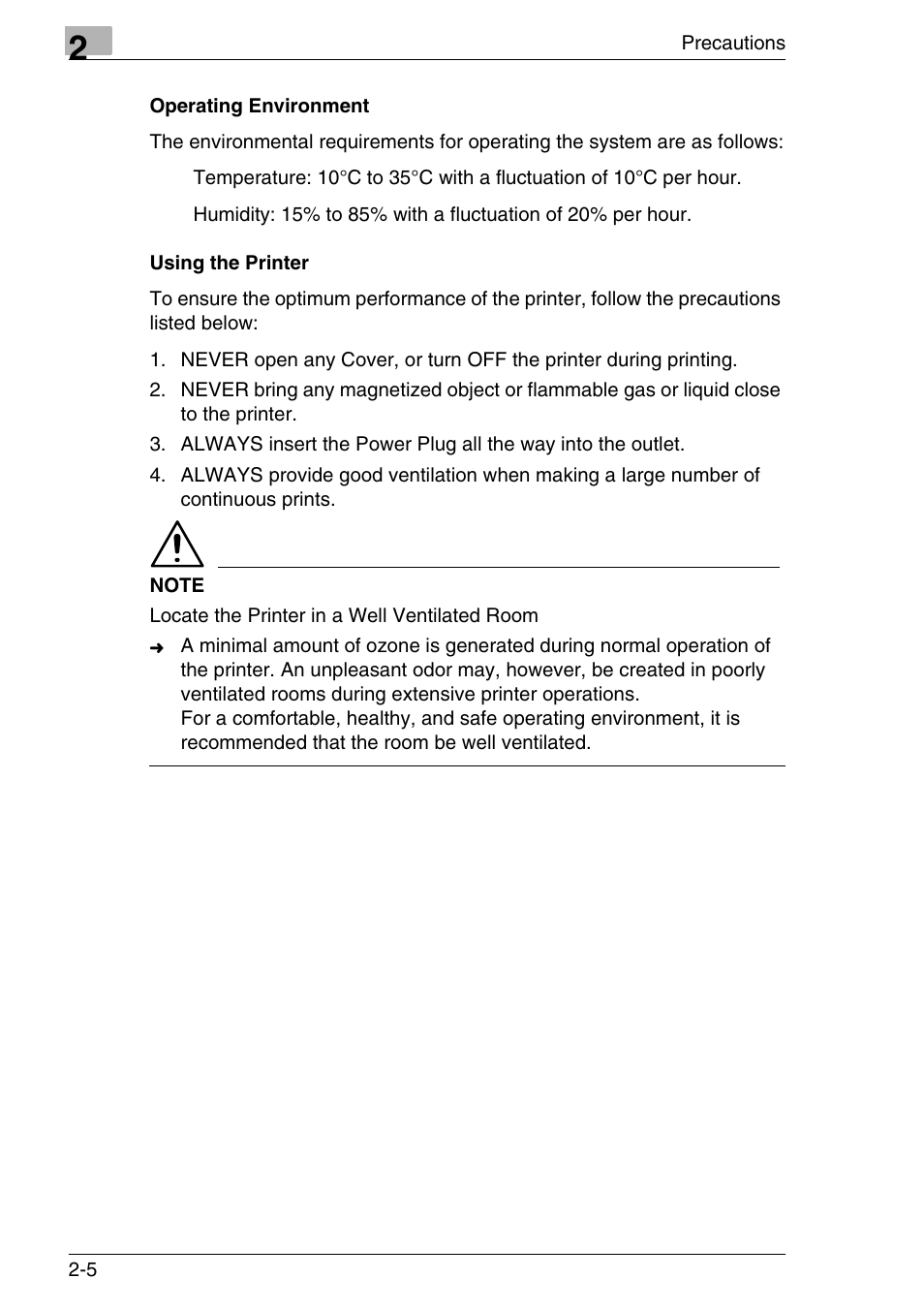 Operating environment, Using the printer, Operating environment -5 using the printer -5 | Konica Minolta MS7000 MKII User Manual | Page 32 / 154