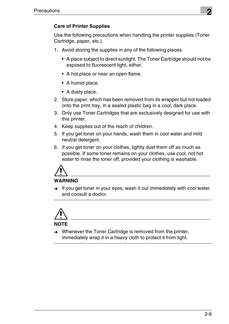 Care of printer supplies, Care of printer supplies -6 | Konica Minolta MS7000 MKII User Manual | Page 33 / 154