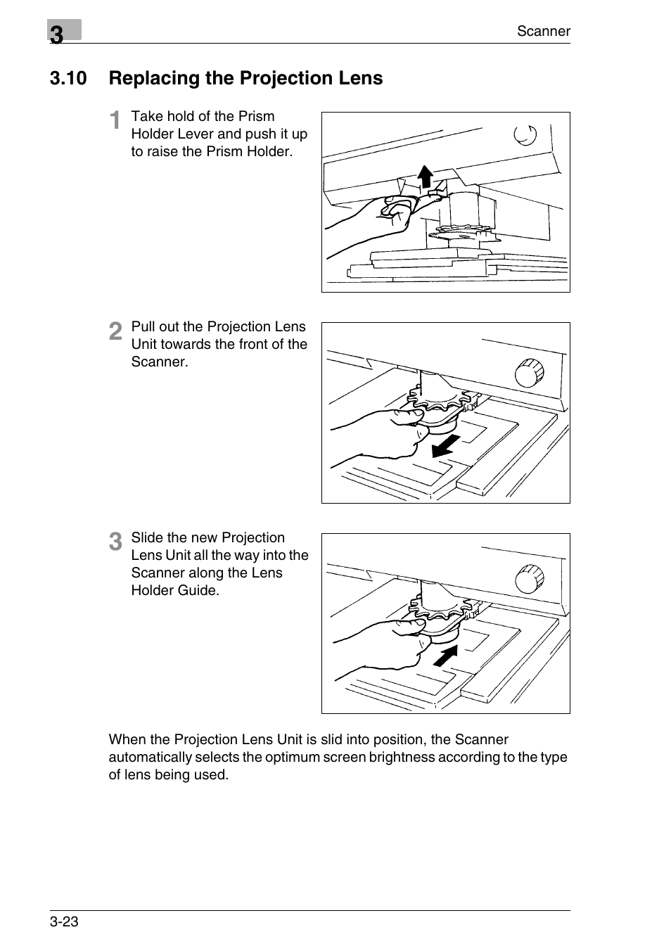 10 replacing the projection lens, 10 replacing the projection lens -23 | Konica Minolta MS7000 MKII User Manual | Page 56 / 154